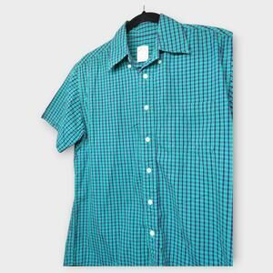 Mens Brooks Brothers 346 Short Sleeve Blue & Green Plaid Button Up Size Small